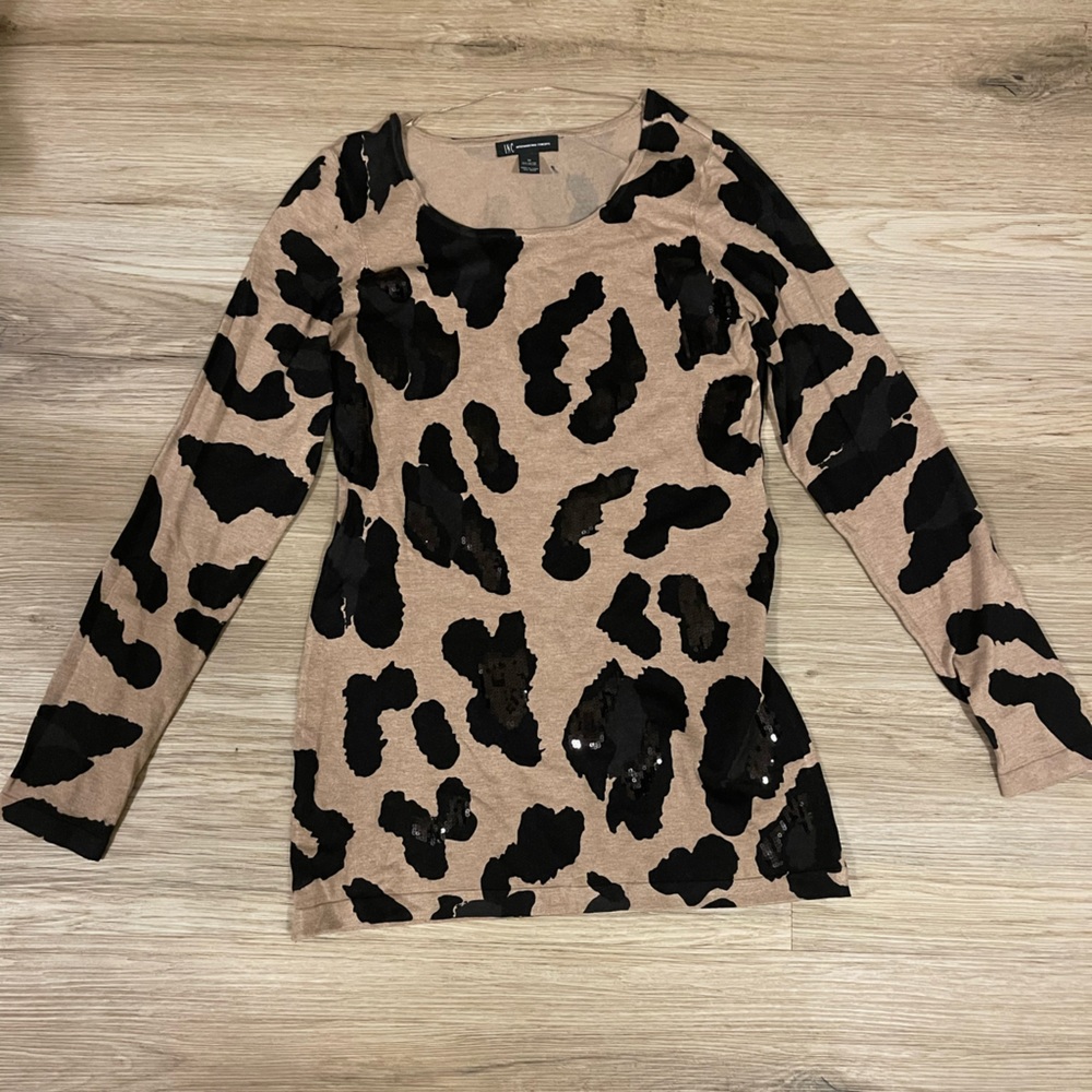 INC Black Sequin Leopard Print Sweater